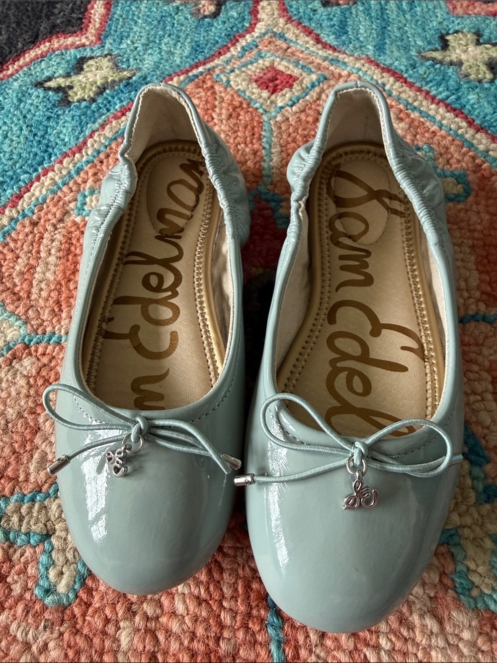 Sam Edelman Mint Patent Leather Ballet Flats with Bow Charm